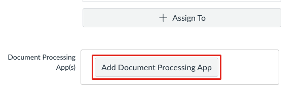 The Document Processing App(s) section with the Add Document Processing App button outlined in red