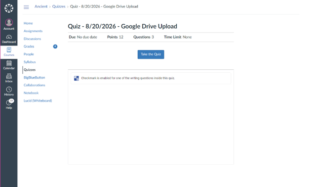 Quiz Overview: Checkmark is enabled banner and Take the Quiz button