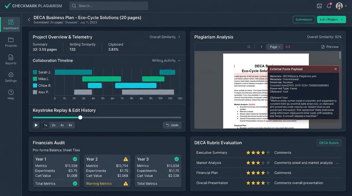 A High School DECA Team Submitted a 20-Page Marketing Plan with Zero Revision History: How Process Replay Resolves Authorship | Checkmark Plagiarism
