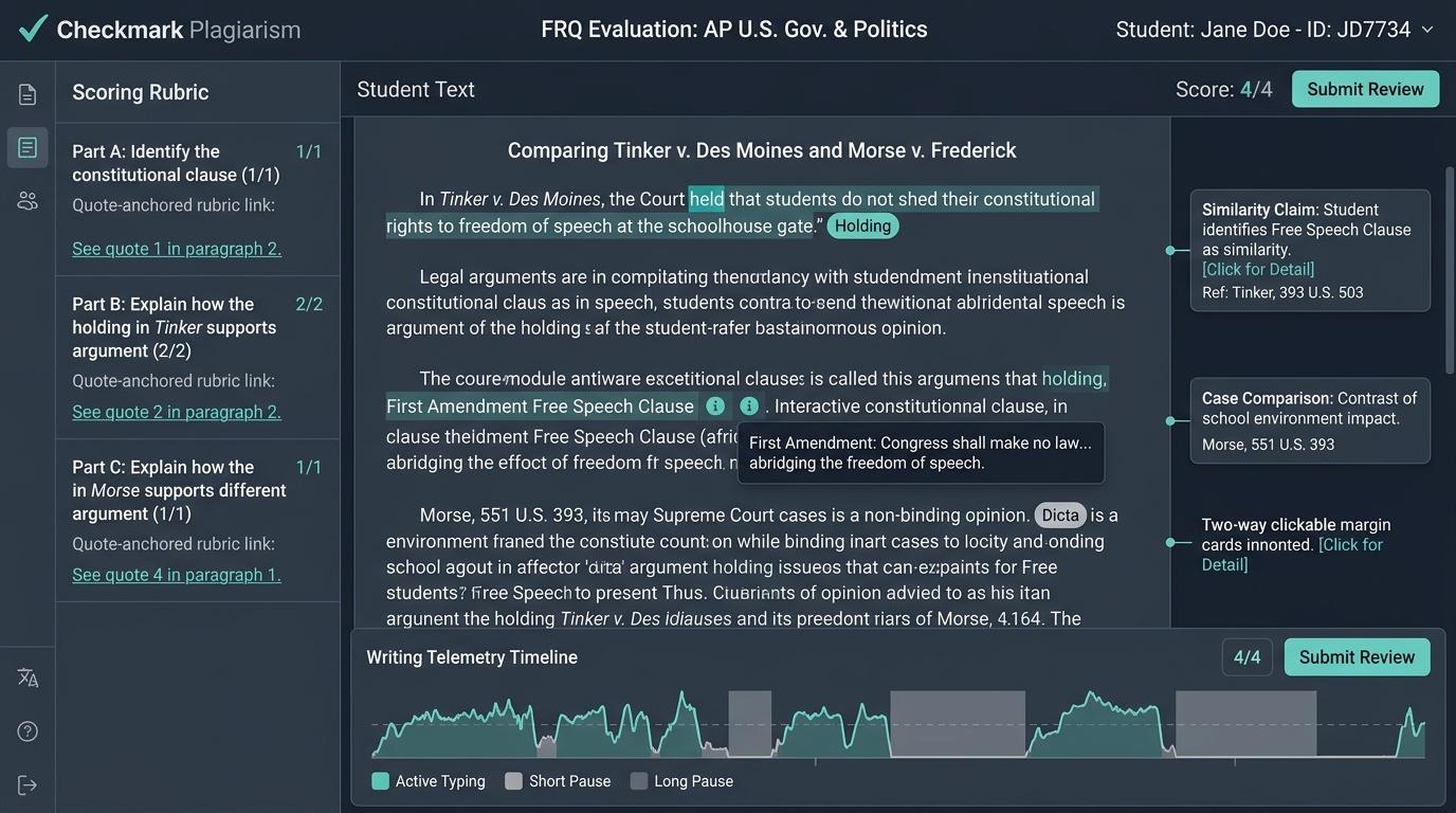 Can AI Autograding Accurately Evaluate Constitutional Clause Identification and Precedent Reasoning in High School AP U.S. Government SCOTUS Comparison FRQs?