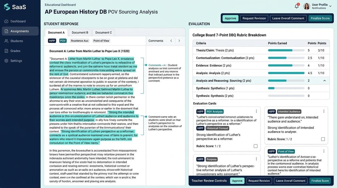 Can AI Rubric Assistants Accurately Evaluate Point-of-View (POV) Analysis in High School AP European History DBQs? | Checkmark Plagiarism