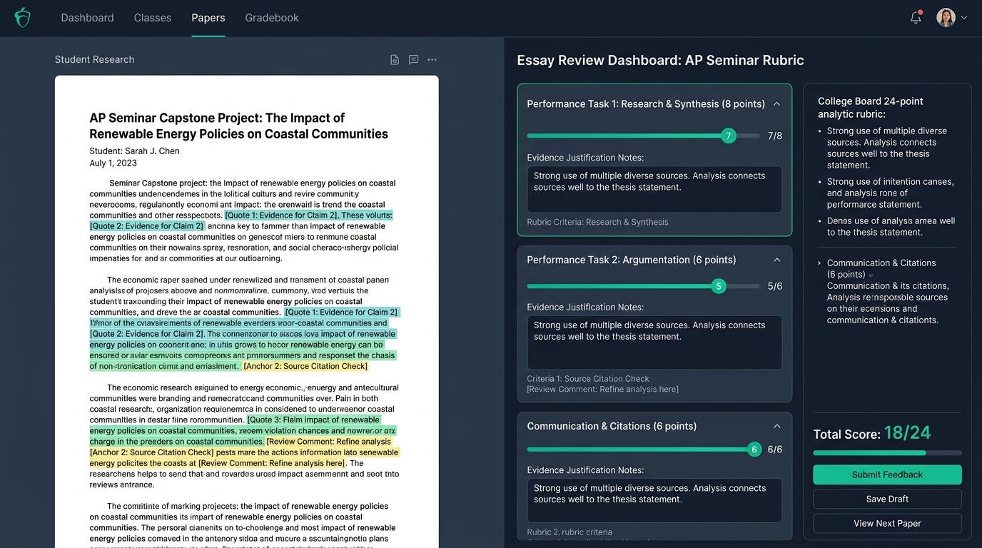 How Can AP Seminar Teachers Use Quote-Anchored Rubric Feedback to Accelerate First-Draft Research Scoring? | Checkmark Plagiarism