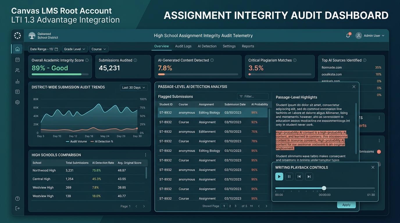 How Can District Instructional Technology Teams Configure Canvas LTI 1.3 for Centralized Assignment Integrity Audits Across All High Schools? | Checkmark Plagiarism
