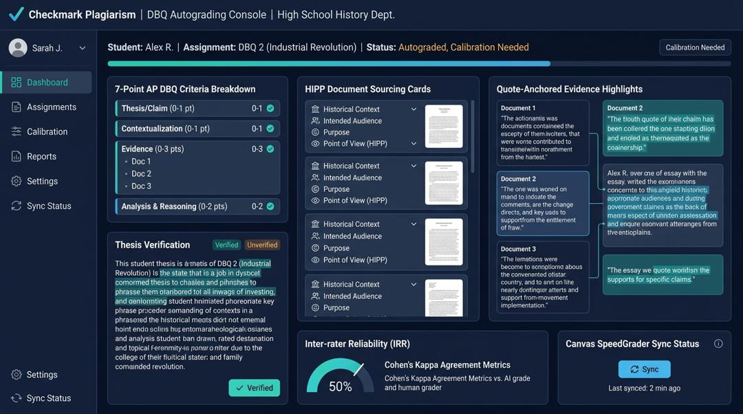 How Can High School History Departments Use Rubric Autograding to Score Document-Based Questions (DBQs) Consistently? | Checkmark Plagiarism