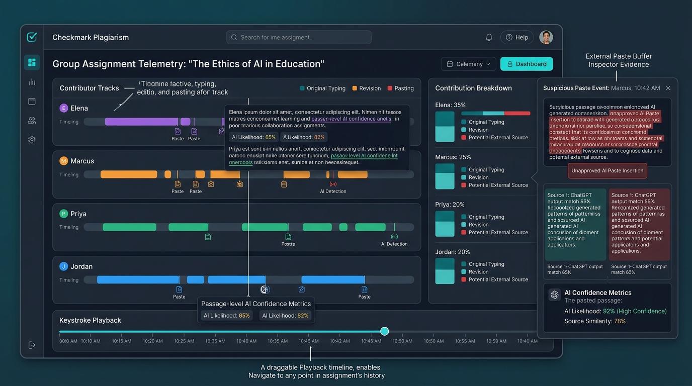 How Can Teachers Pinpoint Which Group Member Contributed AI-Generated Text in Collaborative Assignments? | Checkmark Plagiarism