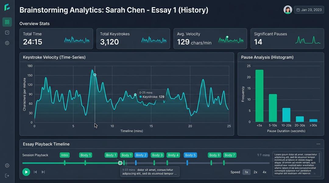 How Can Teachers Use Keystroke Velocity and Pause Analysis to Verify Authentic Student Brainstorming? | Checkmark Plagiarism