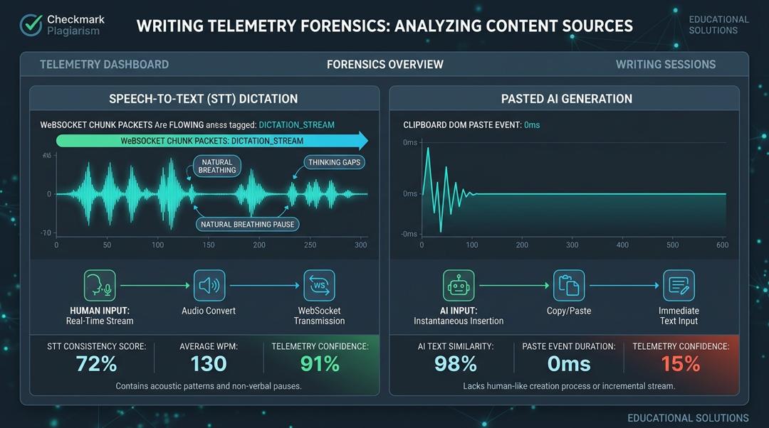 How Can Writing Telemetry Differentiate Speech-to-Text Dictation From Pasted AI Generation? | Checkmark Plagiarism