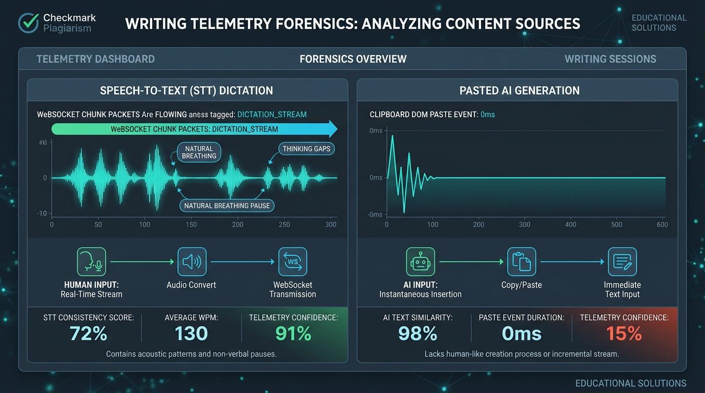 How Can Writing Telemetry Differentiate Speech-to-Text Dictation From Pasted AI Generation? | Checkmark Plagiarism