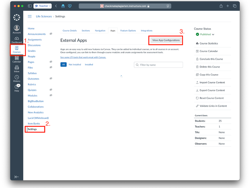 Navigating to Apps tab in Canvas course settings