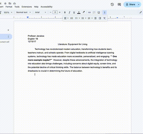 Authentic Writing Example