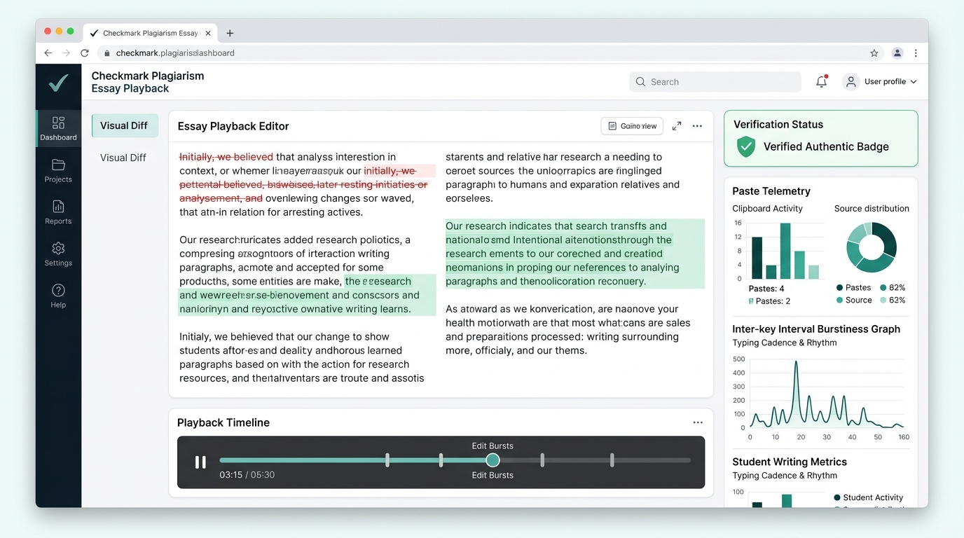 Checkmark Plagiarism Essay Playback and Writing Process Telemetry Dashboard