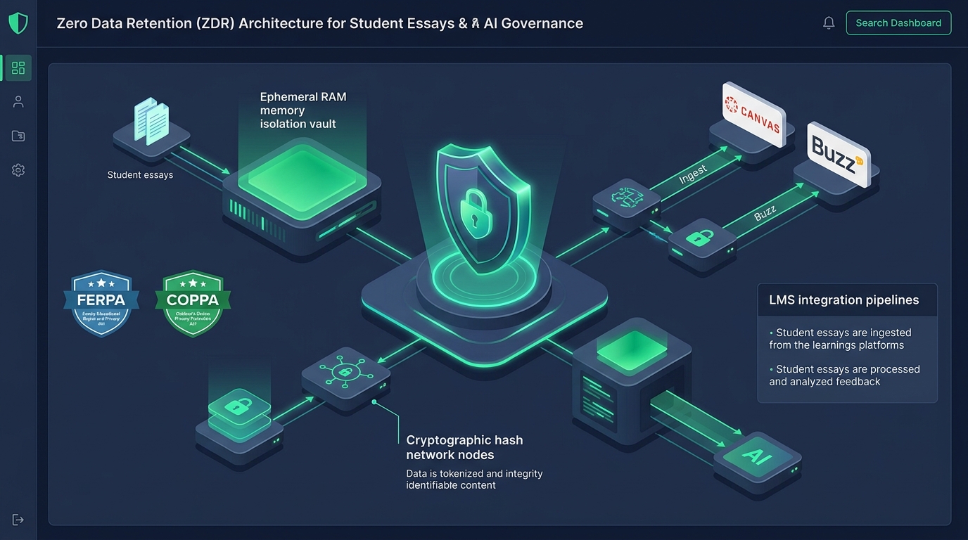 Zero Data Retention Architecture for Student Essays and District AI Governance