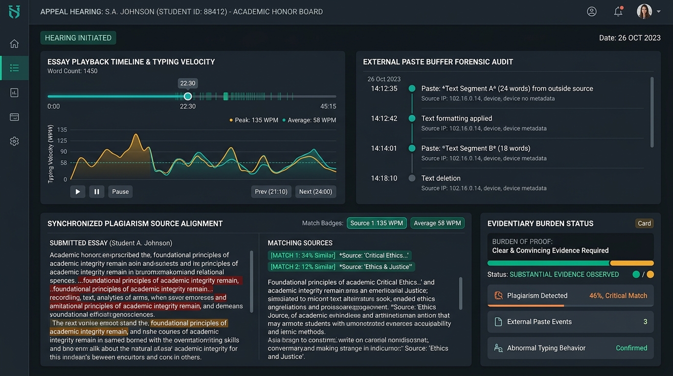 Checkmark Plagiarism Multi-Evidence Appeals Dashboard for Student Honor Boards and Academic Integrity Hearings