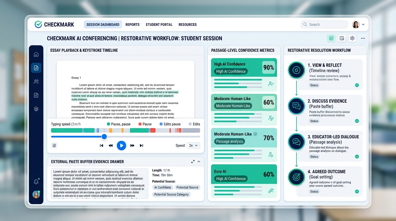 Checkmark Plagiarism Restorative AI Conferencing Suite and Telemetry Dashboard
